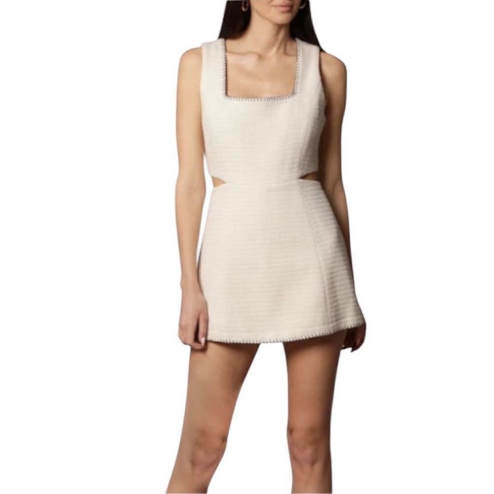 7 For All Mankind Anthropology Sleeveless Tweed Square Neck Cream Mini Dress